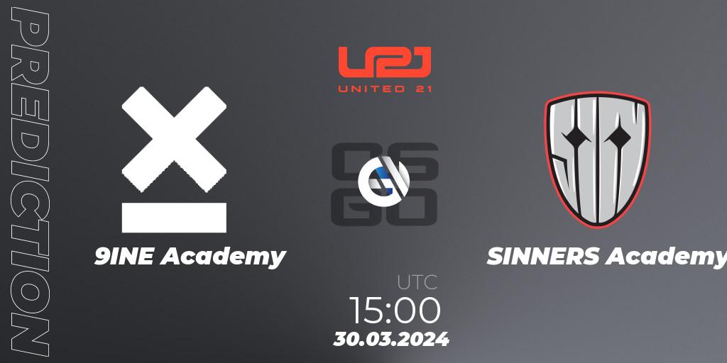 9INE Academy vs SINNERS Academy: Betting TIp, Match Prediction. 30.03.2024 at 15:00. Counter-Strike (CS2), United21 Season 12: Division 2