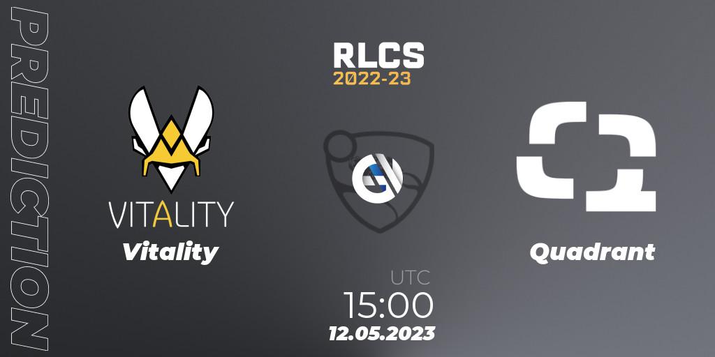 Vitality vs Quadrant: Betting TIp, Match Prediction. 12.05.2023 at 15:00. Rocket League, RLCS 2022-23 - Spring: Europe Regional 1 - Spring Open