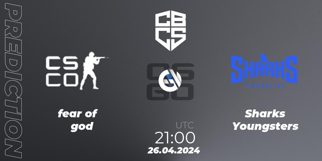 fear of god vs Sharks Youngsters: Betting TIp, Match Prediction. 26.04.2024 at 21:00. Counter-Strike (CS2), CBCS Season 4: Open Qualifier #2