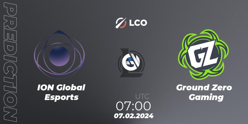 ION Global Esports vs Ground Zero Gaming: Betting TIp, Match Prediction. 07.02.2024 at 07:00. LoL, LCO Split 1 2024 - Group Stage