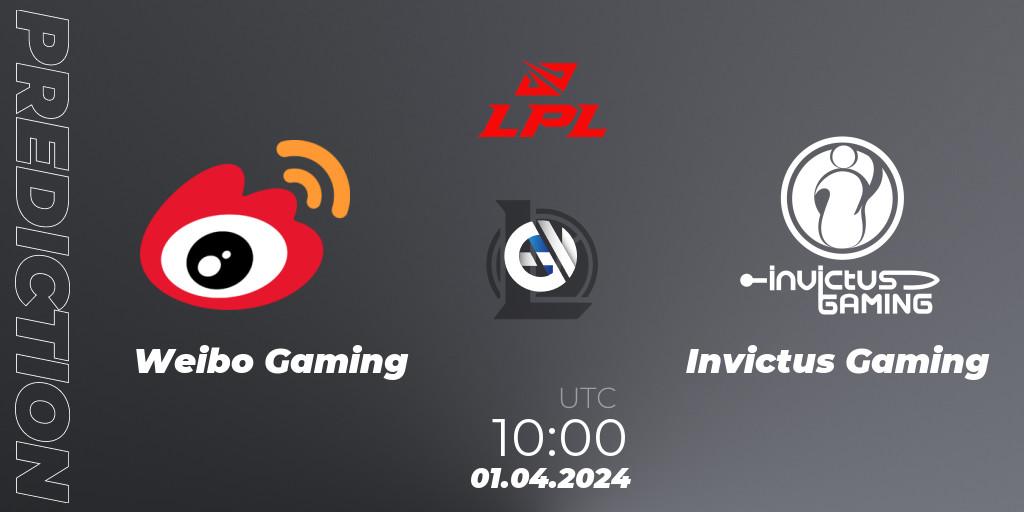 Weibo Gaming vs Invictus Gaming: Betting TIp, Match Prediction. 01.04.2024 at 10:00. LoL, LPL Spring 2024 - Playoffs
