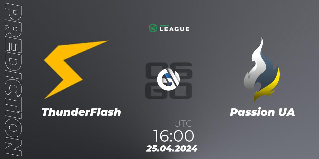 ThunderFlash vs Passion UA: Betting TIp, Match Prediction. 25.04.2024 at 16:00. Counter-Strike (CS2), ESEA Season 49: Advanced Division - Europe