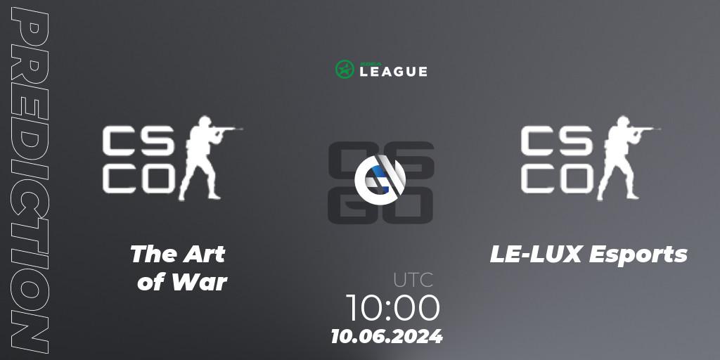 The Art of War vs LE-LUX Esports: Betting TIp, Match Prediction. 10.06.2024 at 10:00. Counter-Strike (CS2), ESEA Season 49: Open Division - Oceania
