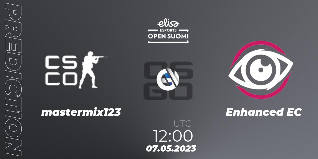 mastermix123 vs Enhanced EC: Betting TIp, Match Prediction. 07.05.2023 at 12:00. Counter-Strike (CS2), Elisa Open Suomi Season 5