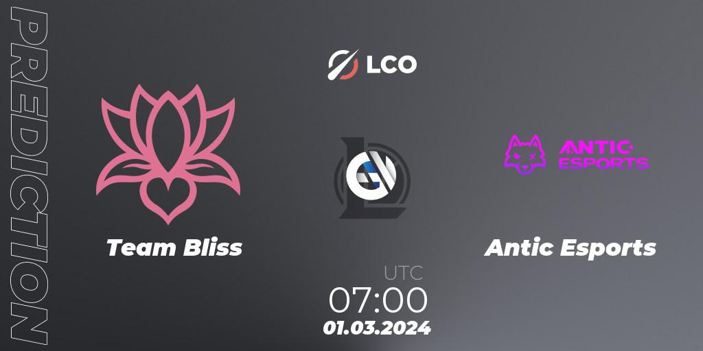 Team Bliss vs Antic Esports: Betting TIp, Match Prediction. 01.03.2024 at 07:00. LoL, LCO Split 1 2024 - Playoffs