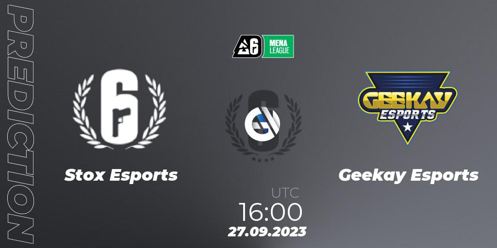 Stox Esports vs Geekay Esports: Betting TIp, Match Prediction. 27.09.2023 at 16:00. Rainbow Six, MENA League 2023 - Stage 2