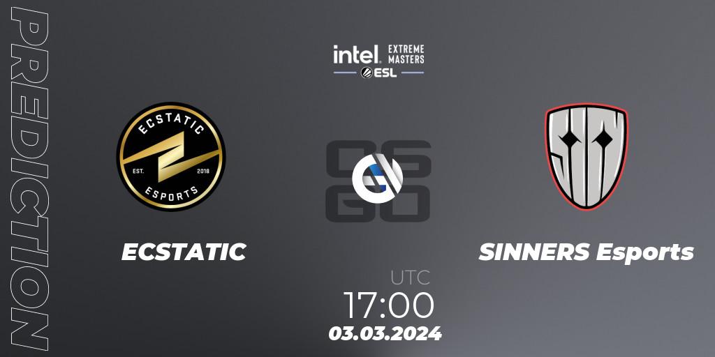 ECSTATIC vs SINNERS Esports: Betting TIp, Match Prediction. 03.03.2024 at 17:00. Counter-Strike (CS2), Intel Extreme Masters Dallas 2024: European Open Qualifier #1