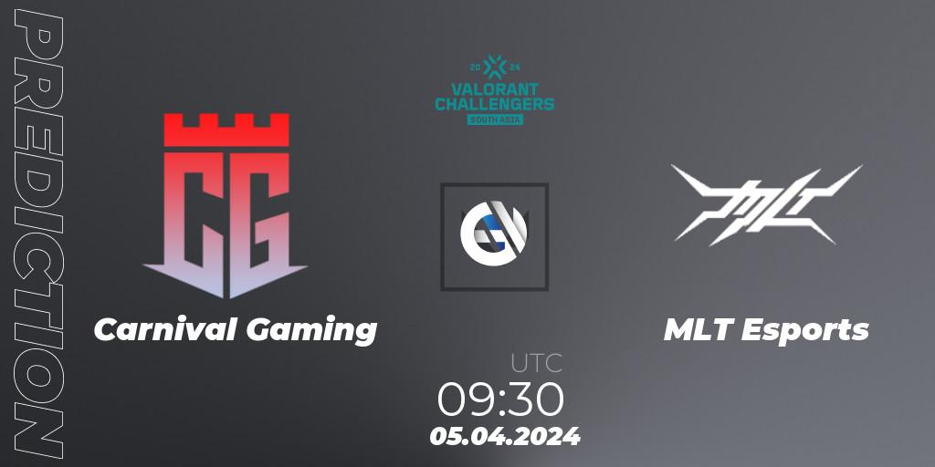 Carnival Gaming vs MLT Esports: Betting TIp, Match Prediction. 05.04.2024 at 09:30. VALORANT, VALORANT Challengers 2024 South Asia: Split 1 - Cup 2