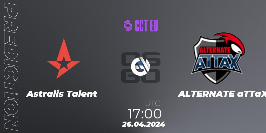 Astralis Talent vs ALTERNATE aTTaX: Betting TIp, Match Prediction. 26.04.2024 at 17:00. Counter-Strike (CS2), CCT Season 2 Europe Series 2 Closed Qualifier