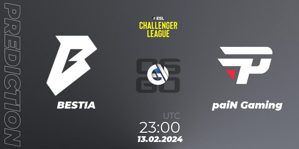 BESTIA vs paiN Gaming: Betting TIp, Match Prediction. 13.02.2024 at 23:00. Counter-Strike (CS2), ESL Challenger League Season 47: South America