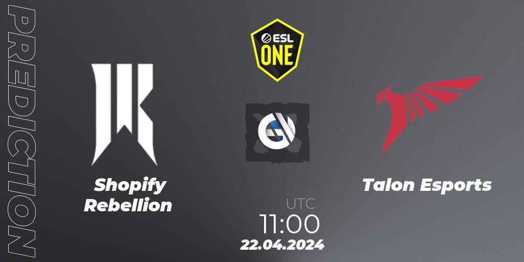 Shopify Rebellion vs Talon Esports: Betting TIp, Match Prediction. 22.04.2024 at 11:00. Dota 2, ESL One Birmingham 2024