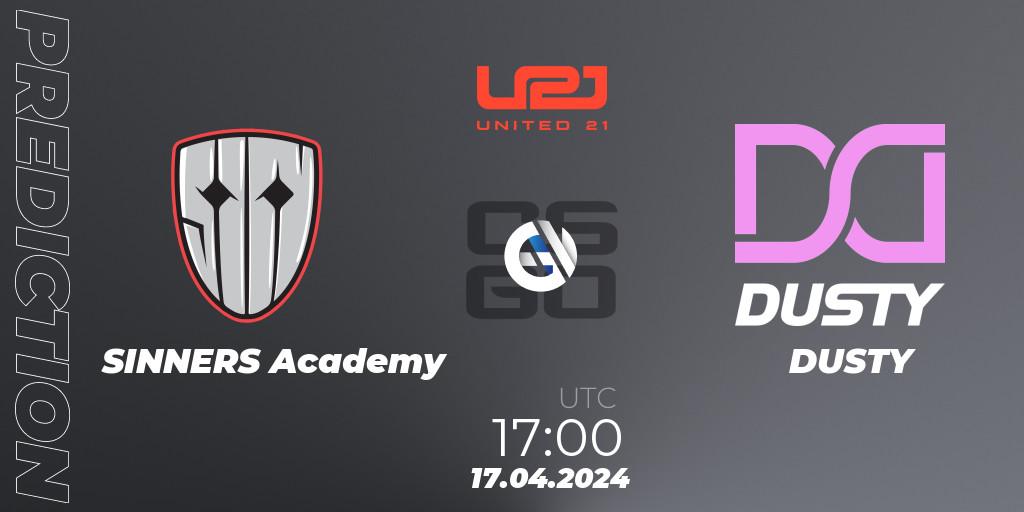 SINNERS Academy vs DUSTY: Betting TIp, Match Prediction. 17.04.2024 at 17:00. Counter-Strike (CS2), United21 Season 13: Division 2