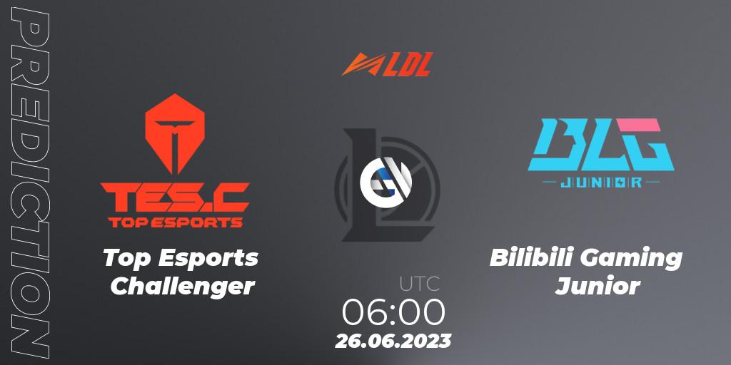 Top Esports Challenger vs Bilibili Gaming Junior: Betting TIp, Match Prediction. 26.06.2023 at 06:00. LoL, LDL 2023 - Regular Season - Stage 3