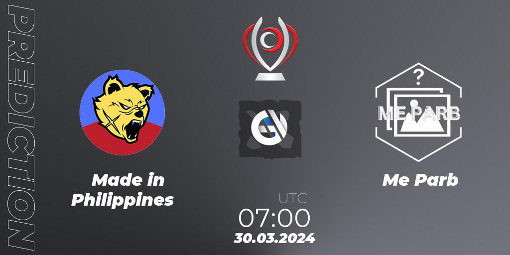 Made in Philippines vs Me Parb: Betting TIp, Match Prediction. 30.03.2024 at 07:00. Dota 2, Opus League