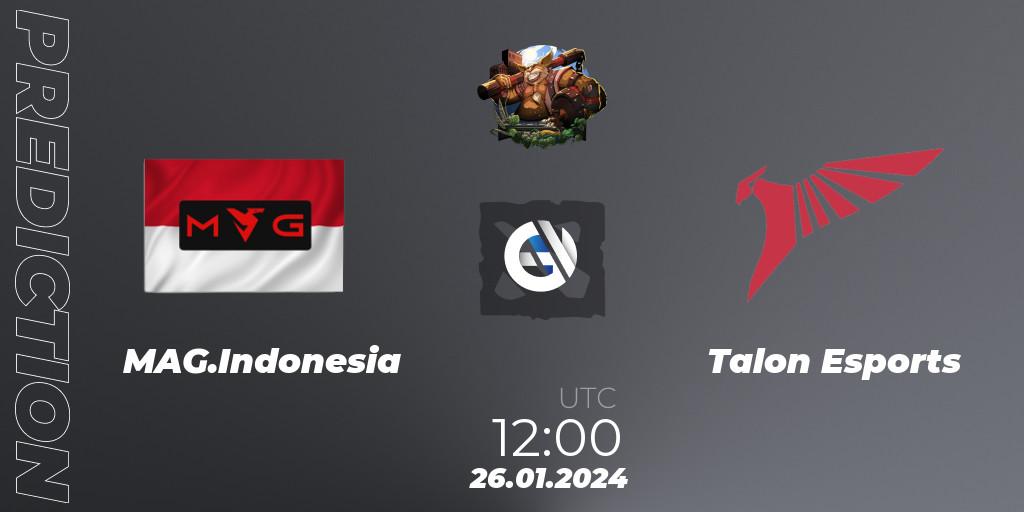 MAG.Indonesia vs Talon Esports: Betting TIp, Match Prediction. 26.01.2024 at 12:00. Dota 2, ESL One Birmingham 2024: Southeast Asia Closed Qualifier