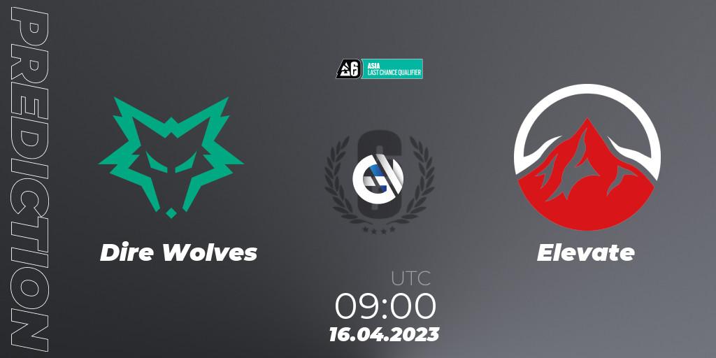 Dire Wolves vs Elevate: Betting TIp, Match Prediction. 16.04.2023 at 08:00. Rainbow Six, Asia League 2023 - Stage 1 - Last Chance Qualifiers
