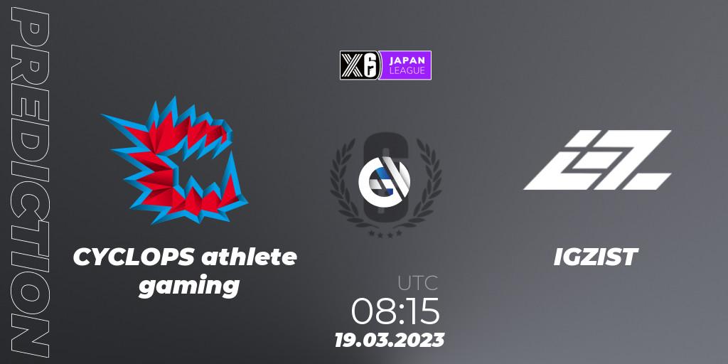 CYCLOPS athlete gaming vs IGZIST: Betting TIp, Match Prediction. 19.03.2023 at 08:15. Rainbow Six, Japan League 2023 - Stage 1
