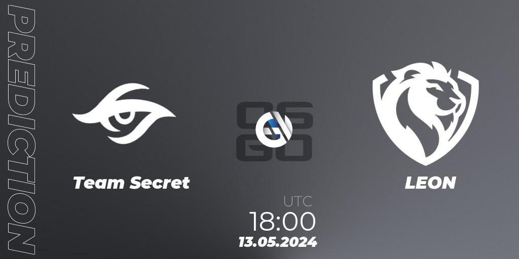 Team Secret vs LEON: Betting TIp, Match Prediction. 13.05.2024 at 19:00. Counter-Strike (CS2), CCT Season 2 Europe Series 4 Closed Qualifier