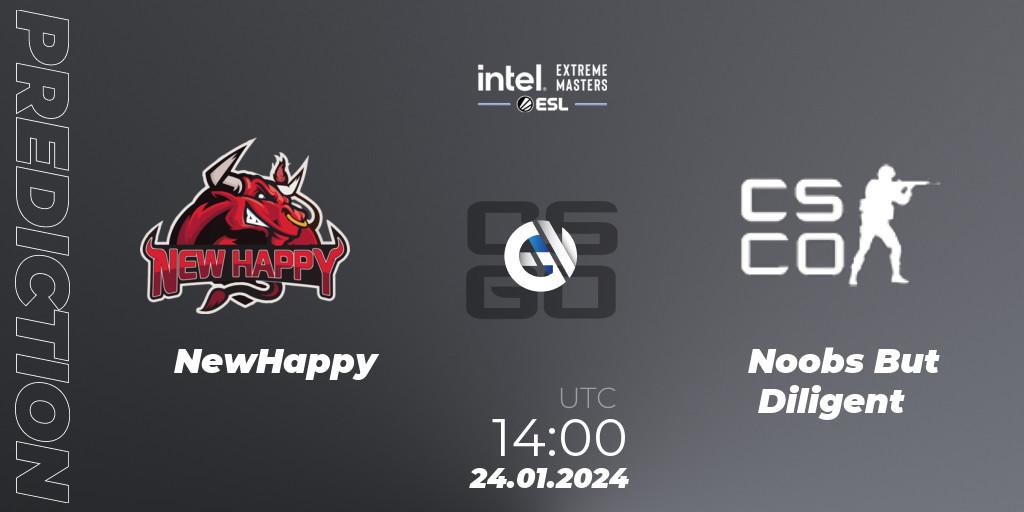 NewHappy vs Noobs But Diligent: Betting TIp, Match Prediction. 24.01.2024 at 14:00. Counter-Strike (CS2), Intel Extreme Masters China 2024: Asian Open Qualifier #2
