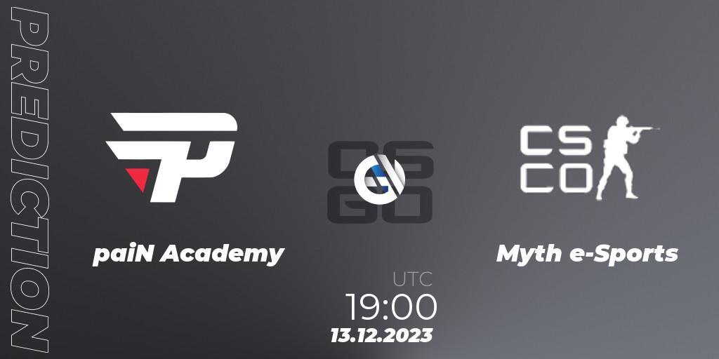 paiN Academy vs Myth e-Sports: Betting TIp, Match Prediction. 13.12.2023 at 19:00. Counter-Strike (CS2), Gamers Club Liga Série A: December 2023