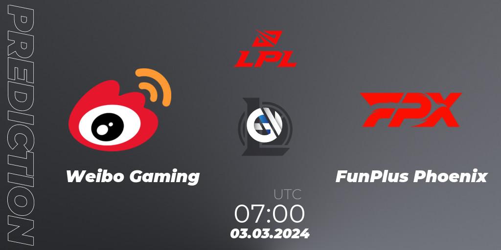 Weibo Gaming vs FunPlus Phoenix: Betting TIp, Match Prediction. 03.03.24. LoL, LPL Spring 2024 - Group Stage