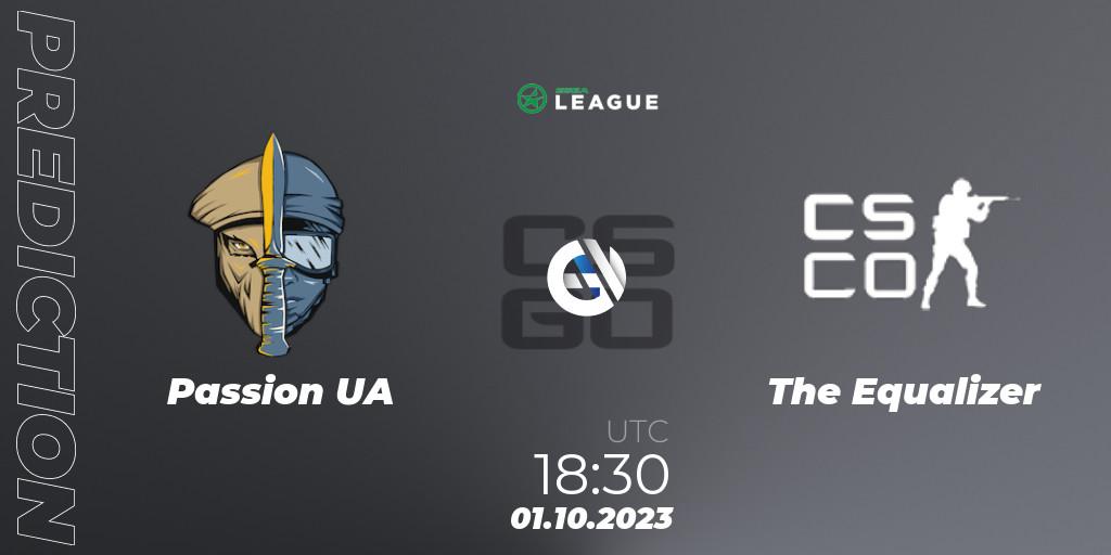 Passion UA vs The Equalizer: Betting TIp, Match Prediction. 01.10.2023 at 18:30. Counter-Strike (CS2), ESEA Season 46: Main Division - Europe