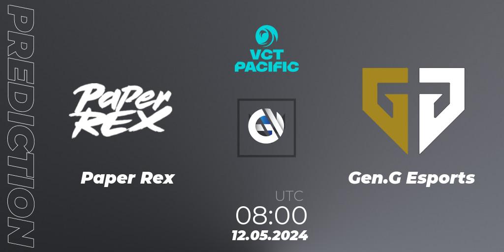 Paper Rex vs Gen.G Esports: Betting TIp, Match Prediction. 12.05.2024 at 08:00. VALORANT, VCT 2024: Pacific League - Stage 1