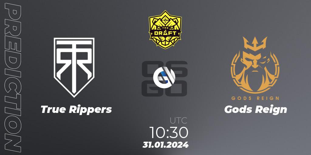 True Rippers vs Gods Reign: Betting TIp, Match Prediction. 31.01.2024 at 10:30. Counter-Strike (CS2), BLAST The Draft Season 1 - India Division