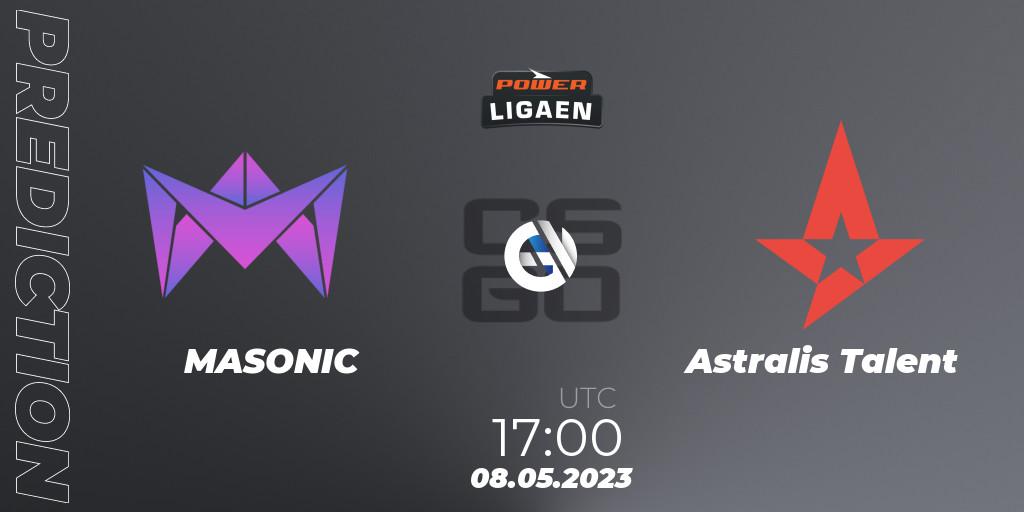 MASONIC vs Astralis Talent: Betting TIp, Match Prediction. 08.05.2023 at 17:00. Counter-Strike (CS2), Dust2.dk Ligaen Season 23