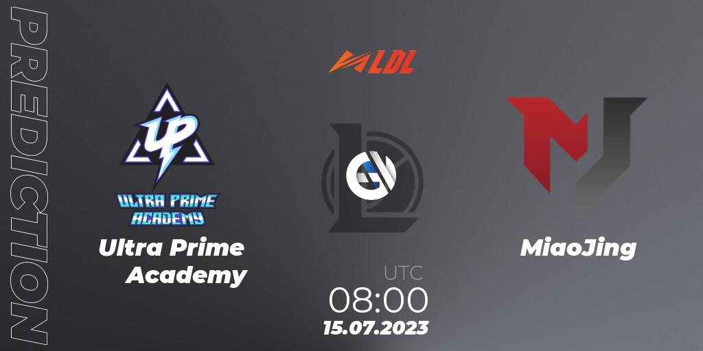 Ultra Prime Academy vs MiaoJing: Betting TIp, Match Prediction. 15.07.2023 at 08:00. LoL, LDL 2023 - Regular Season - Stage 3