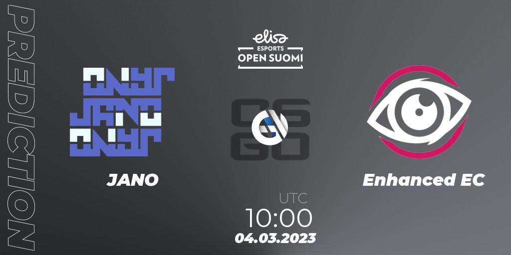 JANO vs Enhanced EC: Betting TIp, Match Prediction. 04.03.2023 at 10:00. Counter-Strike (CS2), Elisa Open Suomi Season 4