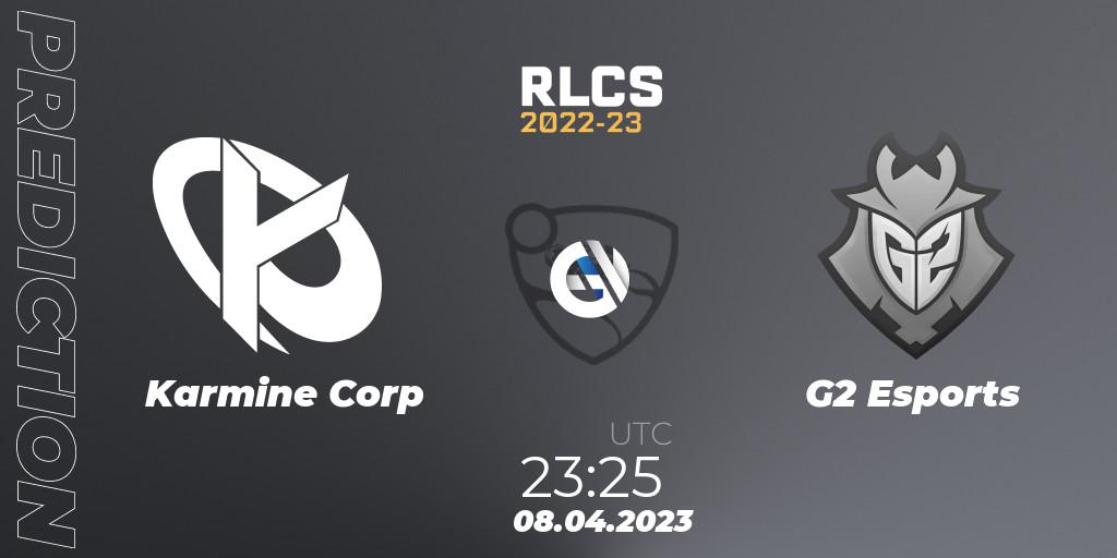 Karmine Corp vs G2 Esports: Betting TIp, Match Prediction. 08.04.2023 at 23:25. Rocket League, RLCS 2022-23 - Winter Split Major