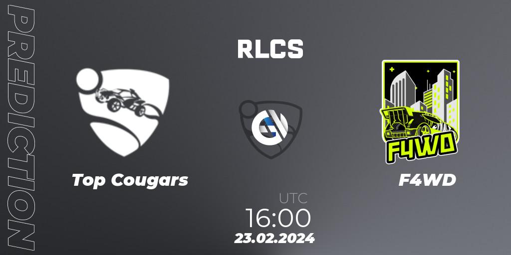 Top Cougars vs F4WD: Betting TIp, Match Prediction. 23.02.2024 at 16:00. Rocket League, RLCS 2024 - Major 1: Europe Open Qualifier 2