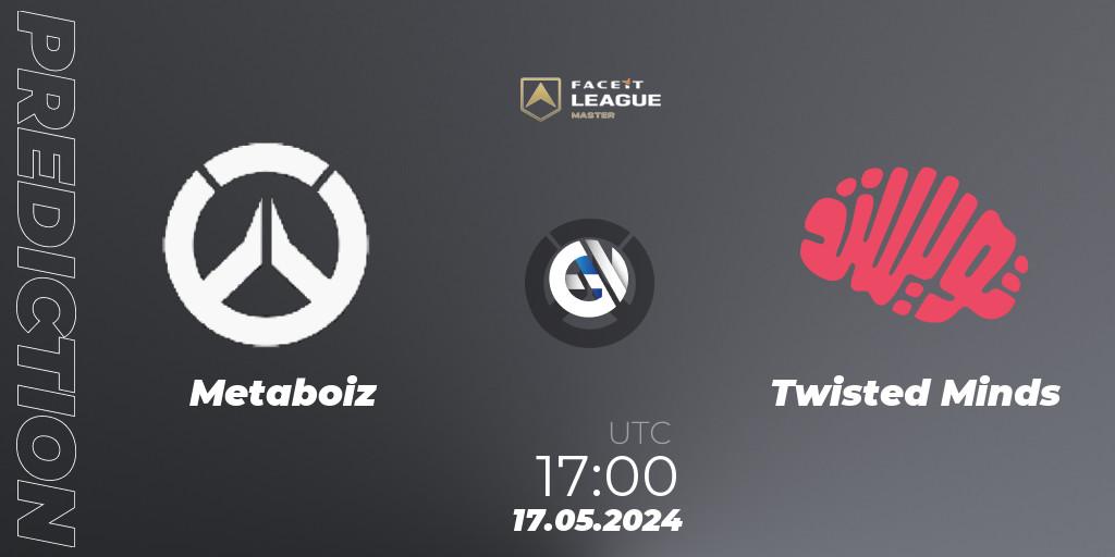 Metaboiz vs Twisted Minds: Betting TIp, Match Prediction. 17.05.2024 at 17:00. Overwatch, FACEIT League Season 1 - EMEA Master Road to EWC
