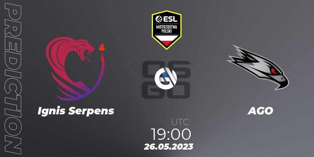 Ignis Serpens vs AGO: Betting TIp, Match Prediction. 26.05.2023 at 19:30. Counter-Strike (CS2), ESL Mistrzostwa Polski Spring 2023