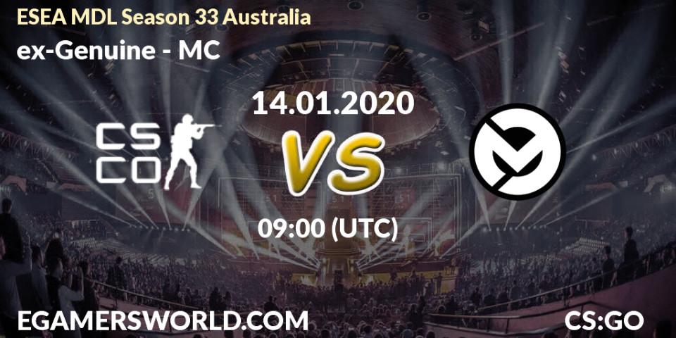 ex-Genuine vs MC: Betting TIp, Match Prediction. 30.01.20. CS2 (CS:GO), ESEA MDL Season 33 Australia
