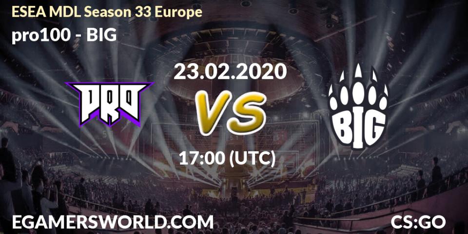 pro100 vs BIG: Betting TIp, Match Prediction. 24.02.20. CS2 (CS:GO), ESEA MDL Season 33 Europe