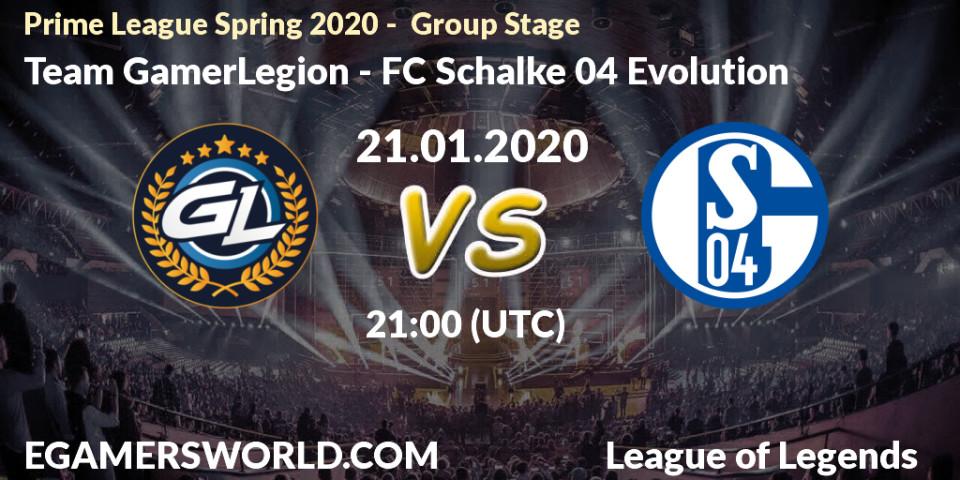 Team GamerLegion vs FC Schalke 04 Evolution: Betting TIp, Match Prediction. 23.01.20. LoL, Prime League Spring 2020 - Group Stage