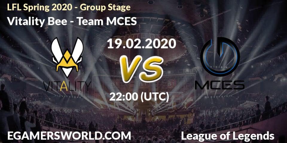 Vitality Bee vs Team MCES: Betting TIp, Match Prediction. 19.02.20. LoL, LFL Spring 2020 - Group Stage