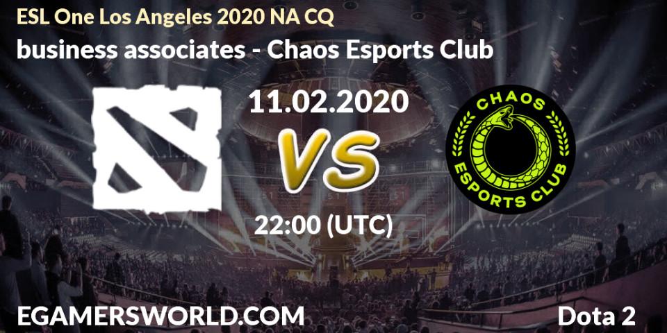 business associates vs Chaos Esports Club: Betting TIp, Match Prediction. 11.02.20. Dota 2, ESL One Los Angeles 2020 NA CQ