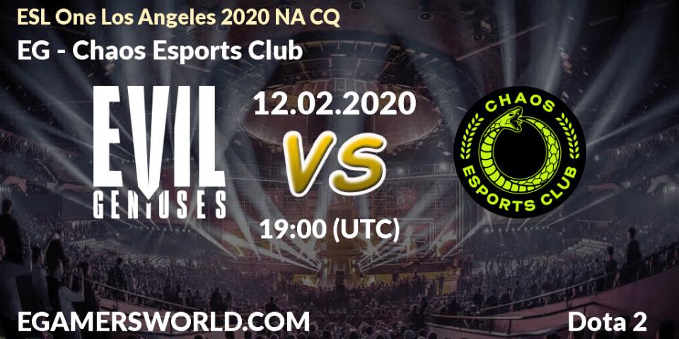 EG vs Chaos Esports Club: Betting TIp, Match Prediction. 12.02.20. Dota 2, ESL One Los Angeles 2020 NA CQ