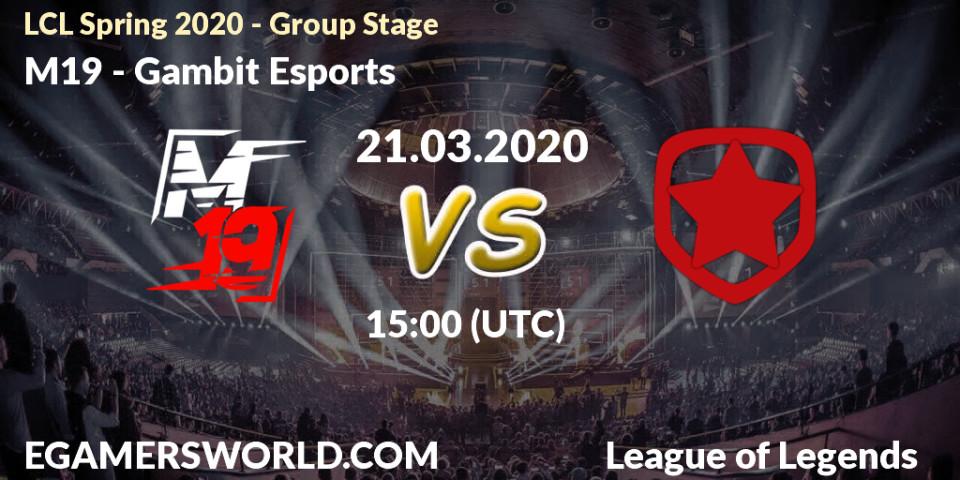 M19 vs Gambit Esports: Betting TIp, Match Prediction. 21.03.20. LoL, LCL Spring 2020 - Group Stage