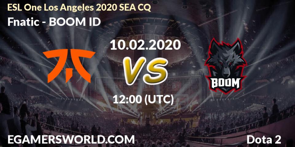 Fnatic vs BOOM ID: Betting TIp, Match Prediction. 10.02.20. Dota 2, ESL One Los Angeles 2020 SEA CQ