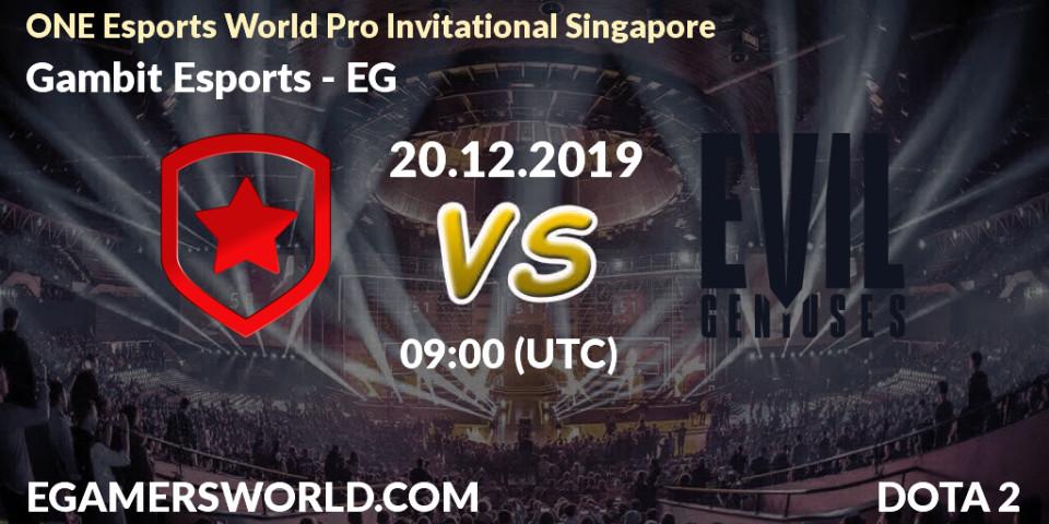 Gambit Esports vs EG: Betting TIp, Match Prediction. 20.12.19. Dota 2, ONE Esports World Pro Invitational Singapore