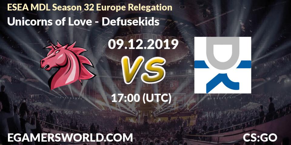 Unicorns of Love vs Defusekids: Betting TIp, Match Prediction. 09.12.19. CS2 (CS:GO), ESEA MDL Season 32 Europe Relegation