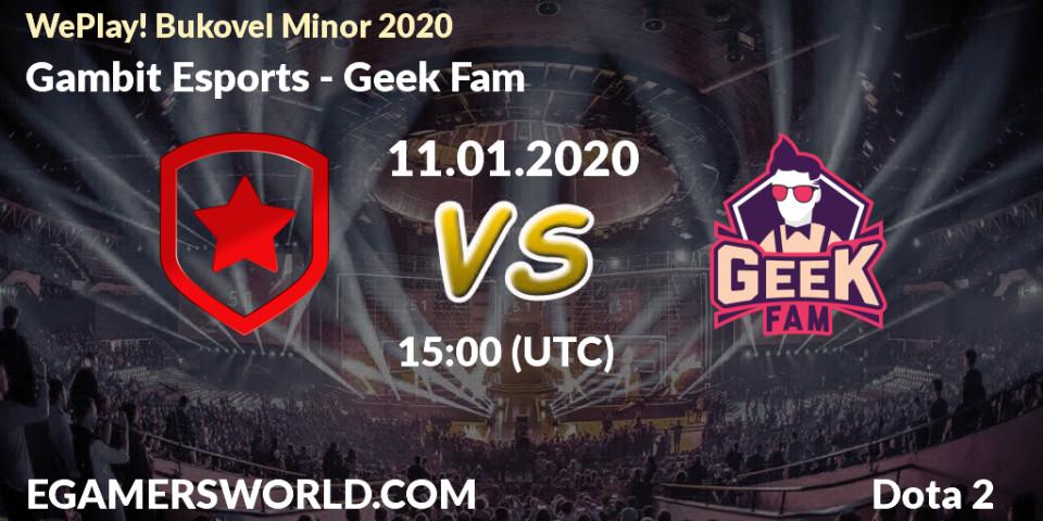 Gambit Esports vs Geek Fam: Betting TIp, Match Prediction. 11.01.20. Dota 2, WePlay! Bukovel Minor 2020