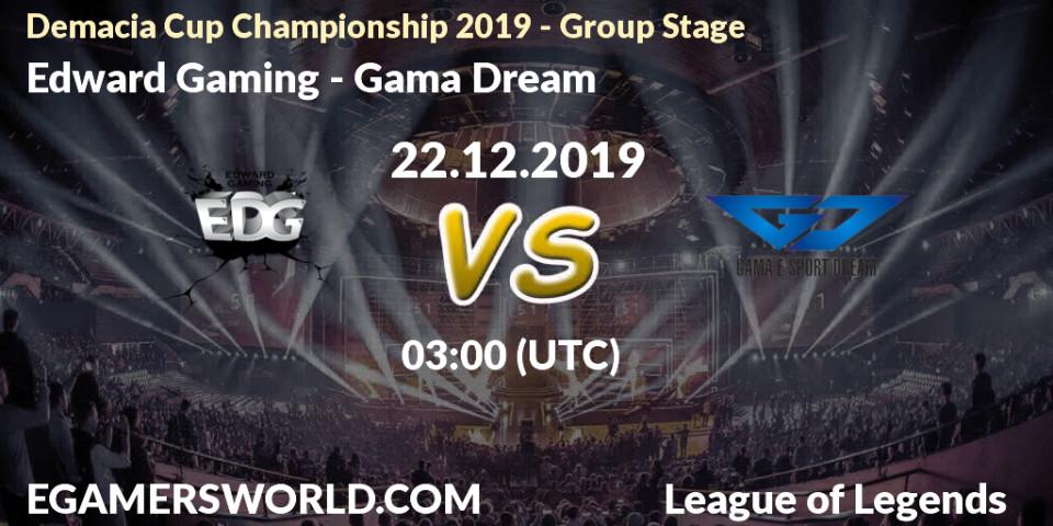 Edward Gaming vs Gama Dream: Betting TIp, Match Prediction. 22.12.19. LoL, Demacia Cup Championship 2019 - Group Stage