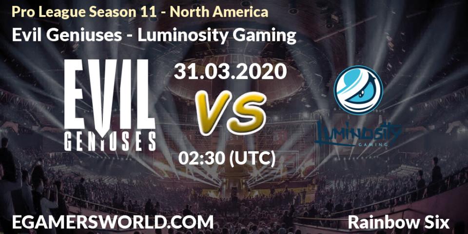 Evil Geniuses vs Luminosity Gaming: Betting TIp, Match Prediction. 31.03.20. Rainbow Six, Pro League Season 11 - North America