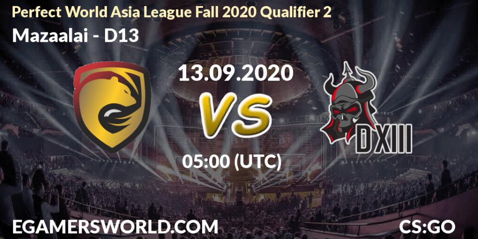 Mazaalai vs D13: Betting TIp, Match Prediction. 13.09.20. CS2 (CS:GO), Perfect World Asia League Fall 2020 Qualifier 2