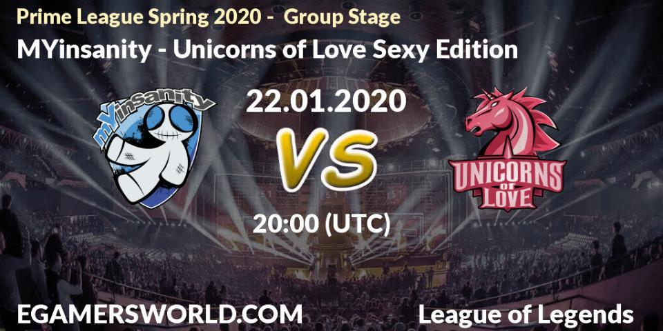 MYinsanity vs Unicorns of Love Sexy Edition: Betting TIp, Match Prediction. 23.01.20. LoL, Prime League Spring 2020 - Group Stage